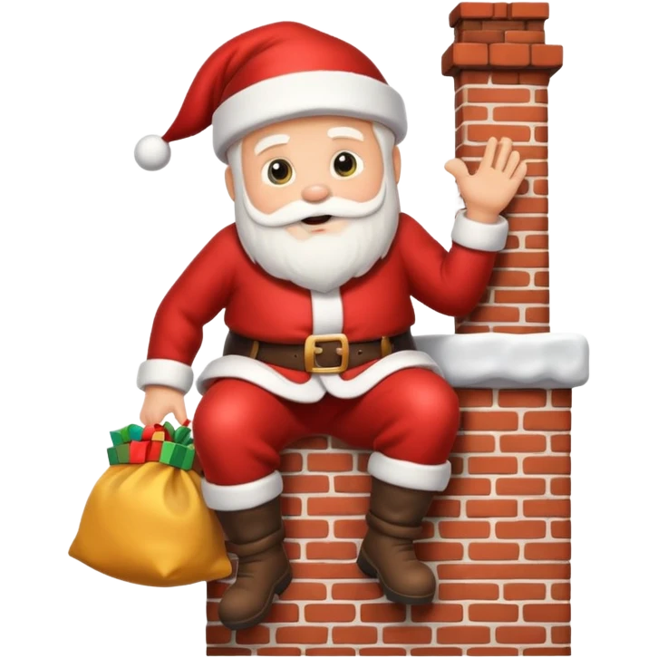 Santa Claus is carrying a bag of presents and climbing down the chimney. emoji