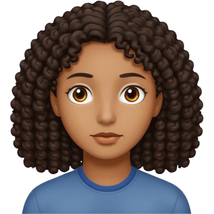 This is a cartoon-style avatar of a person with dark curly hair, brown skin, and a calm expression emoji