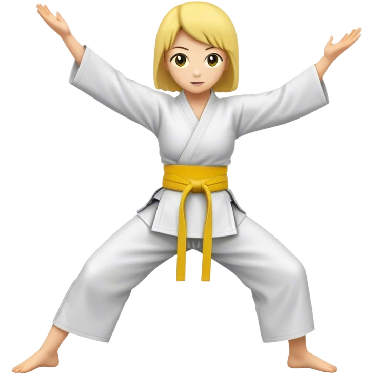 Woman doing aikido, wearing yellow belt emoji