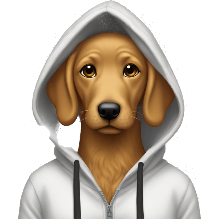 Human in hoodie with head of a sexy Golden doodle   emoji