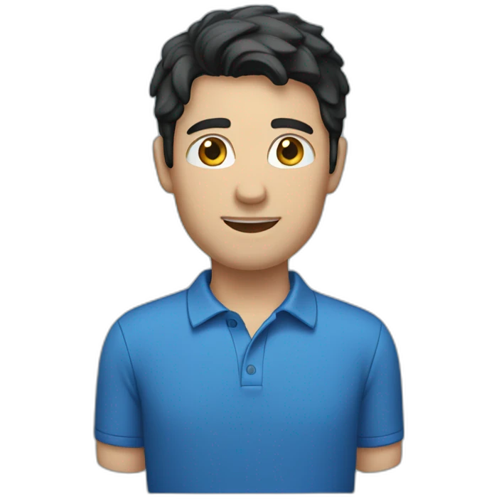 caucasian male, black hair, blue polo shirt emoji