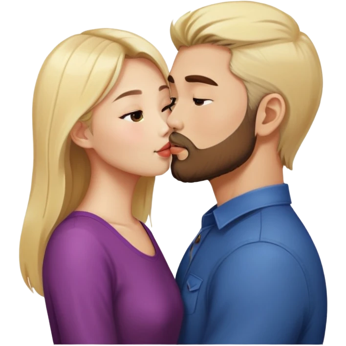 Asian girl kissing blonde man with brown beard emoji