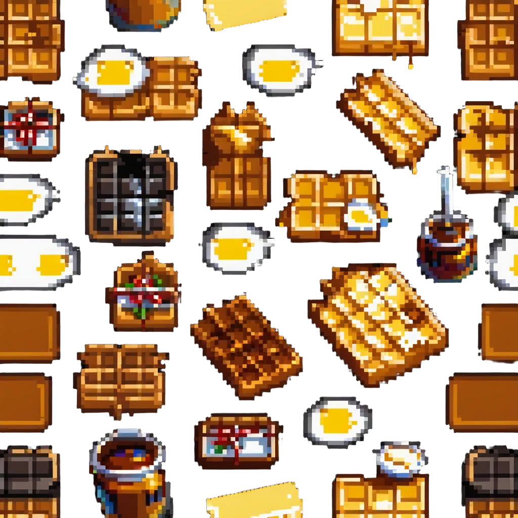 8-bit pixelated waffle with syrup and butter emoji
