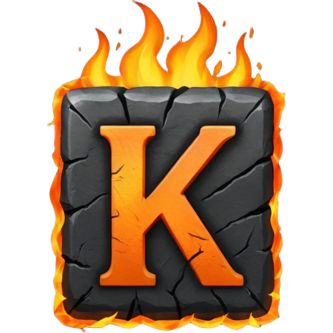 burning coal square with letter K on it emoji