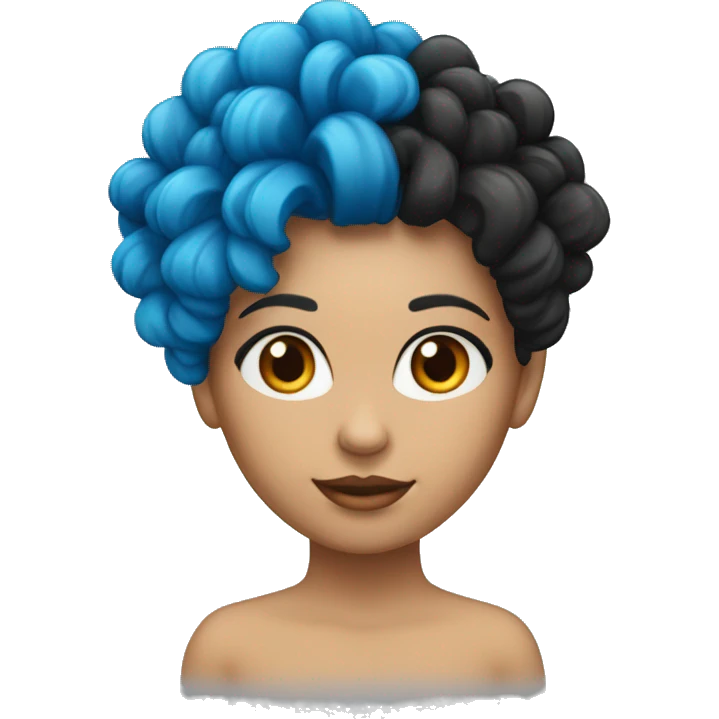 Garota de cabelo azul,com mascara vermelha e preta emoji