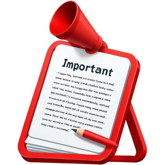 Writing of the word "important" on a red sign emoji