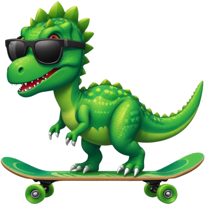 Green dinosaur on a skateboard with a chain and pixel sunglasses emoji