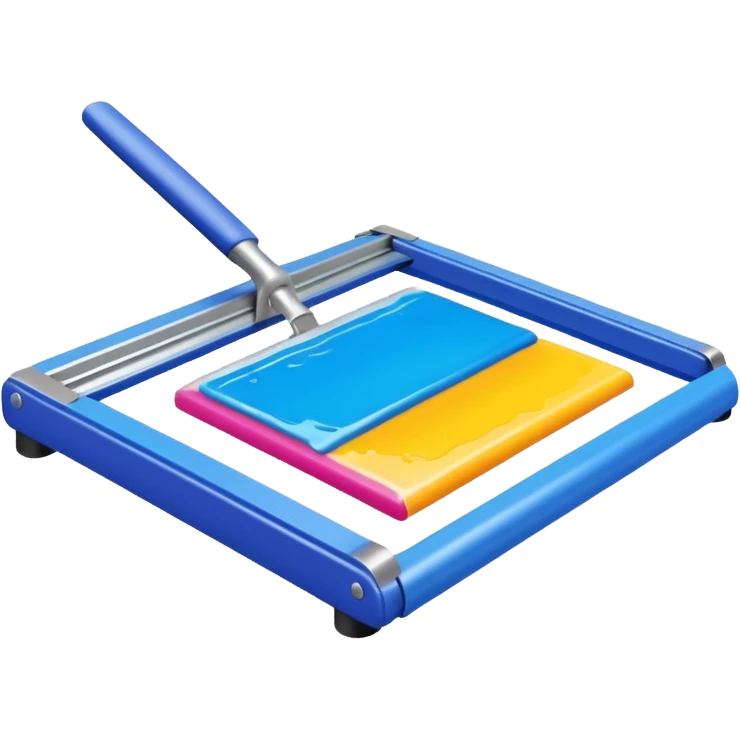 squeegee spreading ink on screenprinting frame, colorful, minimal emoji