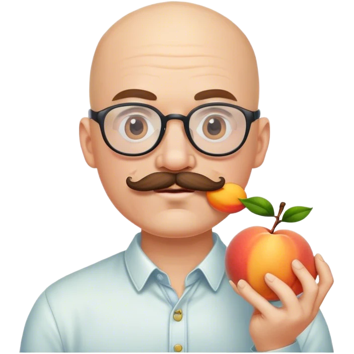 Bald Man with mustache and eyeglasses Eating peach emoji