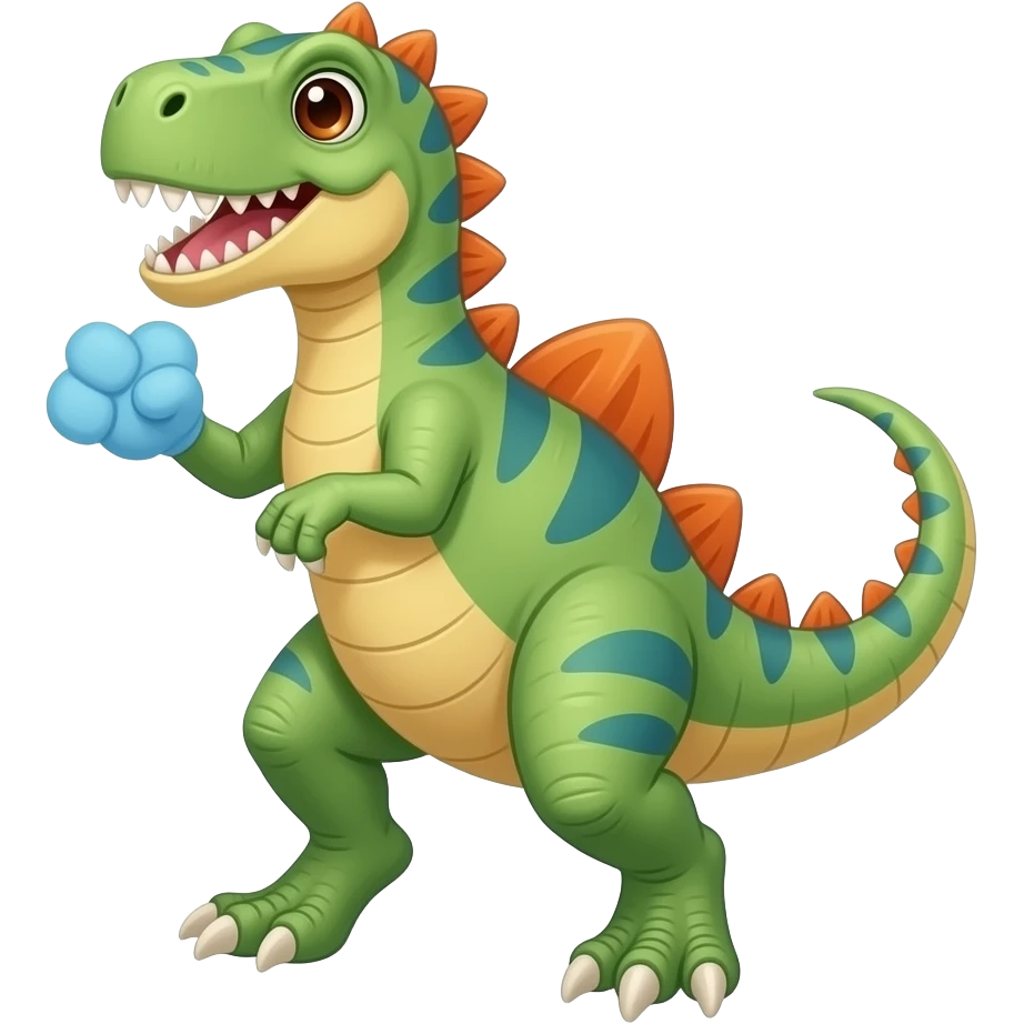 Carnosaure danse with his cute smale blue arms emoji