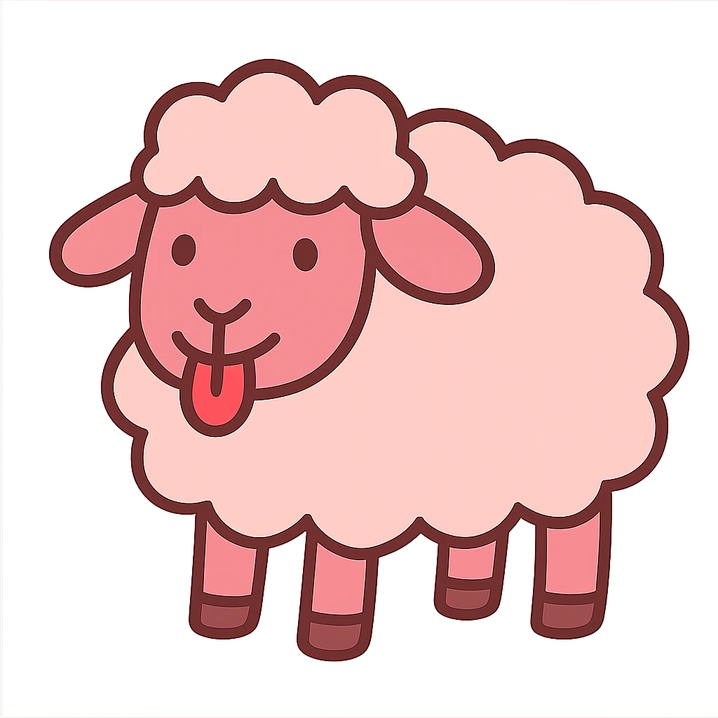 flat toon style pink sheep with tongue out emoji