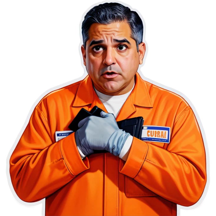 Make congressman Robert Garcia cuffed in an orange jumpsuit looking upset that he got caught emoji