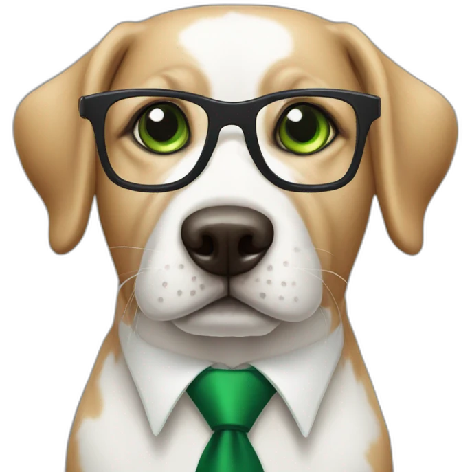 bege-and-white-dog-with-green-eyes-and-glasses-and-tie emoji