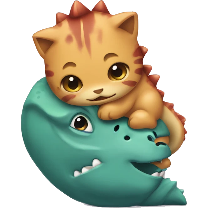 Dinosaur hugging a kitten emoji