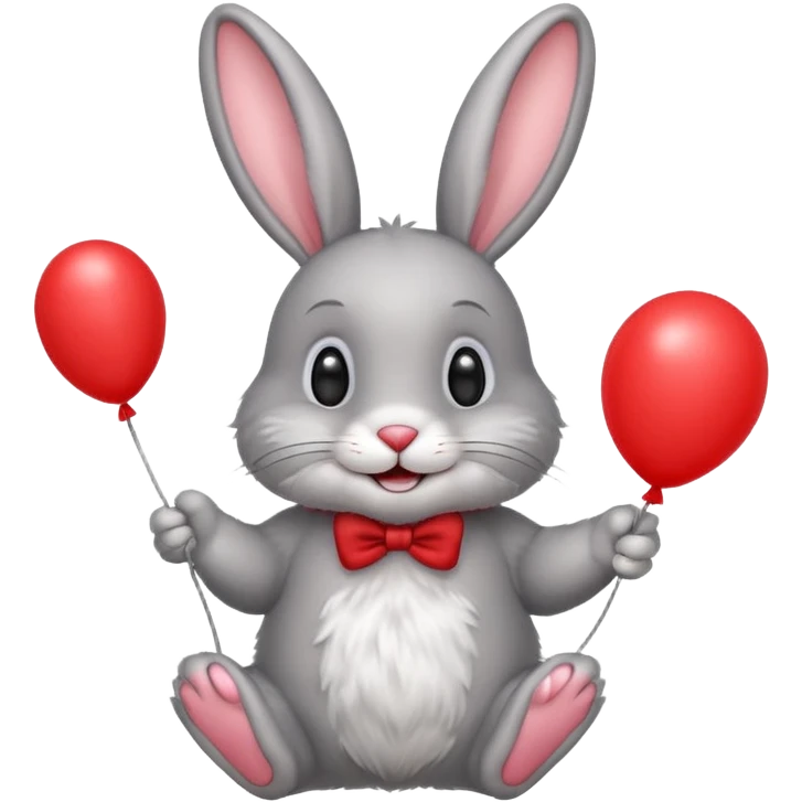 Gray rabbit holding balloon and smiling.










 emoji