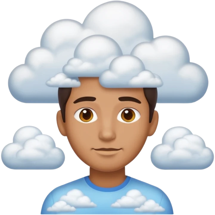 front view human contour from shoulders up, filled entirely with 3D clouds in apple emoji style, clouds like reference emoji