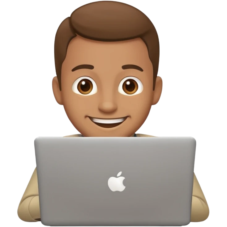 happy man on laptop with light brown skin color , emoji
