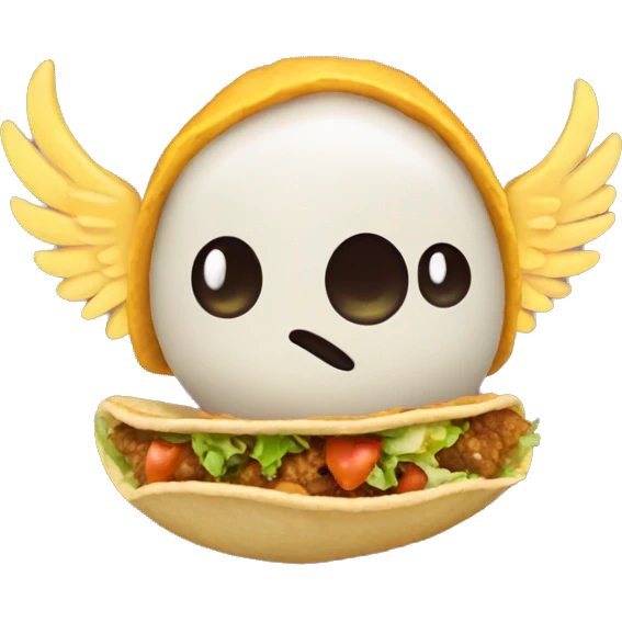 a taco with wings and a halo emoji