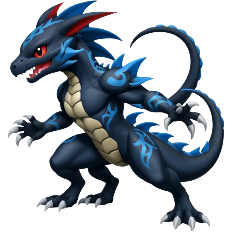 Black and Blue Venom-Stitch-Zekrom-Salandit-Sneasel-fusion, full body, tribal markings  emoji