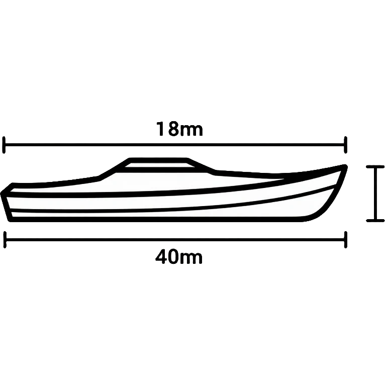 technical diagram of 8 meter boat hull with measurement marked emoji
