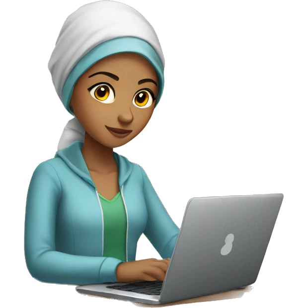 a moroccan young adult girl working on her laptop emoji