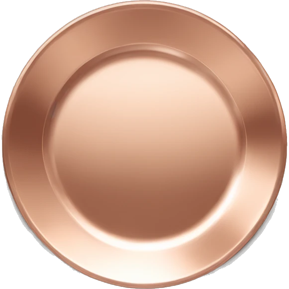 Realistic empty rose gold plate lying down flat on table. emoji
