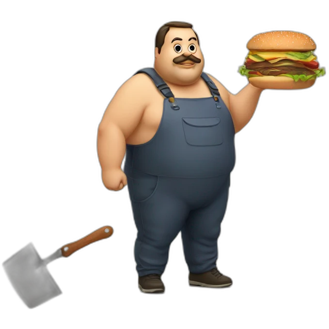 Fat man Portuguese with burger and trowel emoji