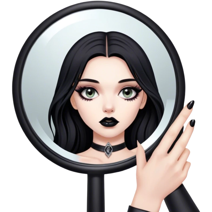 Hyper Realistic Goth victoria secret model looking into a handheld mirror  emoji