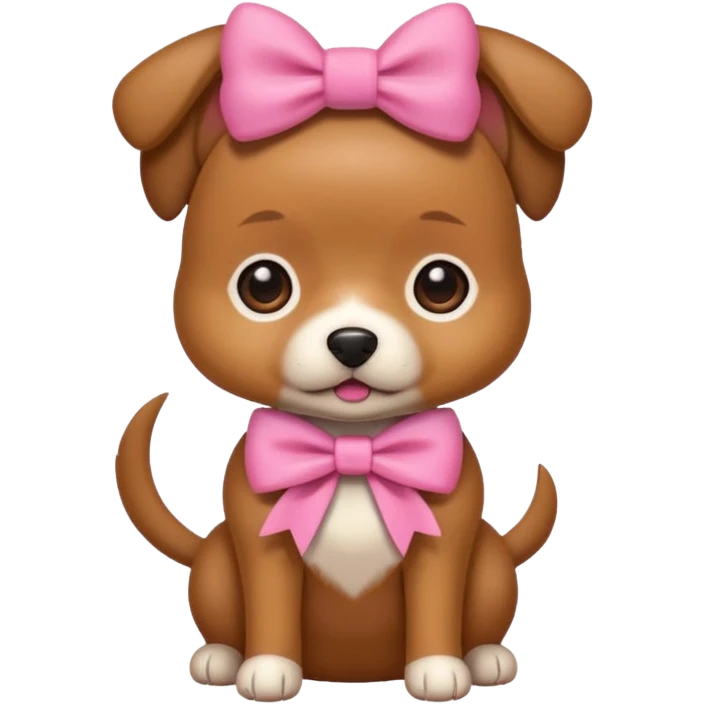 Dog that’s brown and little with a cute pink bow  emoji