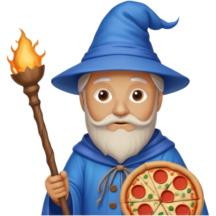pizza wizard with wooden staff and blue hat emoji