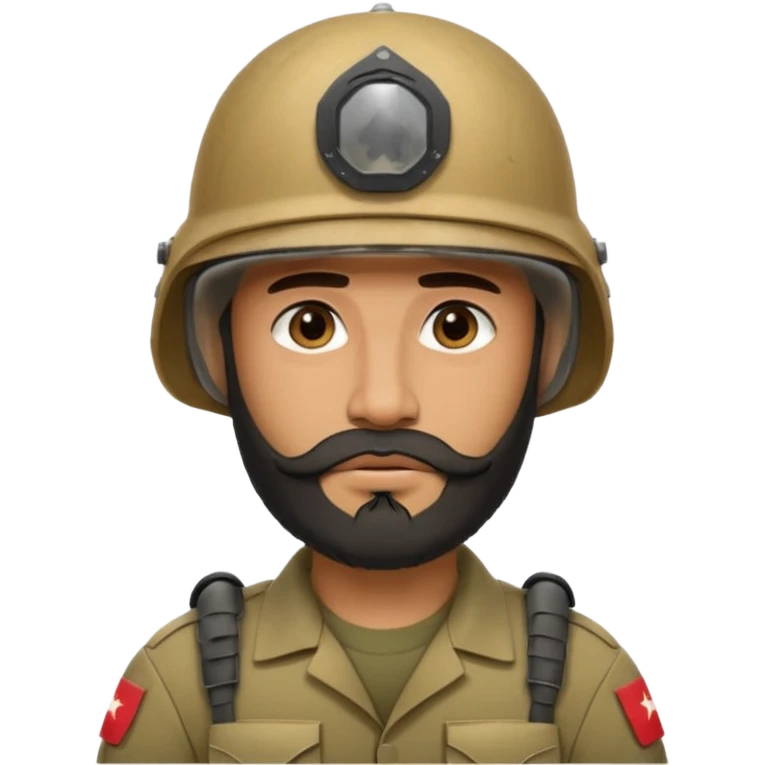 VERY TIRED, swarthy, Iraqi soldier in a casque, casque without insignia, with a beard emoji