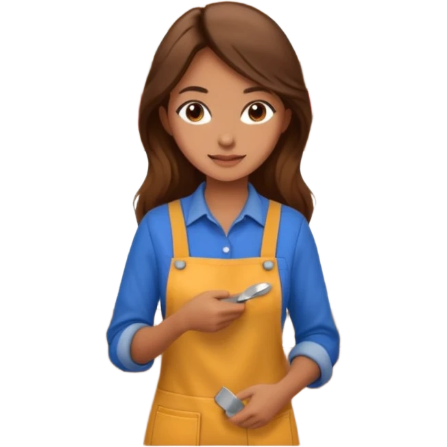 beautiful girl with long brown hair constructing new kitchen cabinets emoji