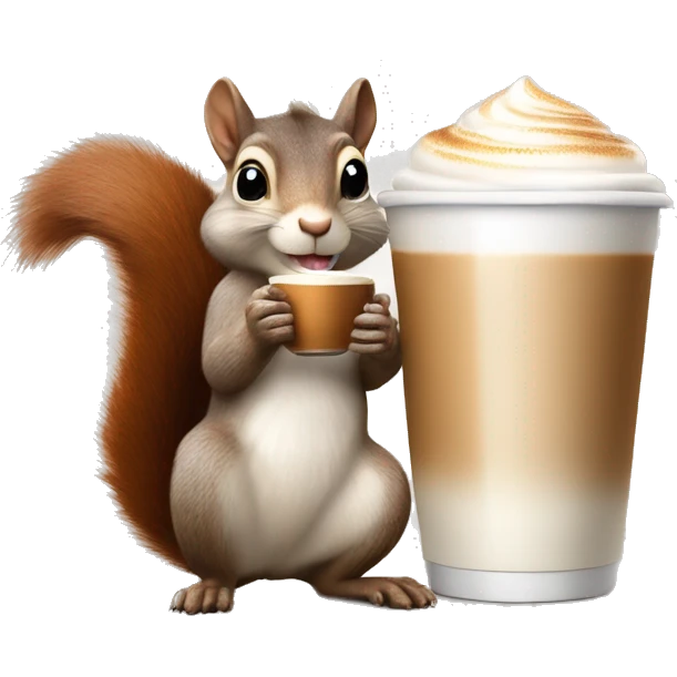 Realistic squirrel holding cup of latte macchiato  emoji