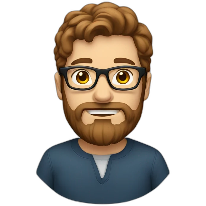 white man with brown hair and beard wearing glasses emoji