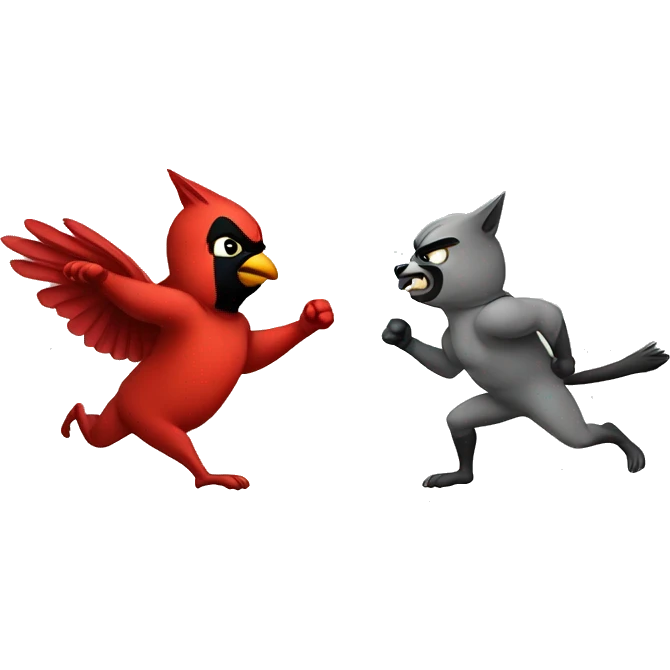 Cartoon Cardinal fighting cartoon wildcat emoji