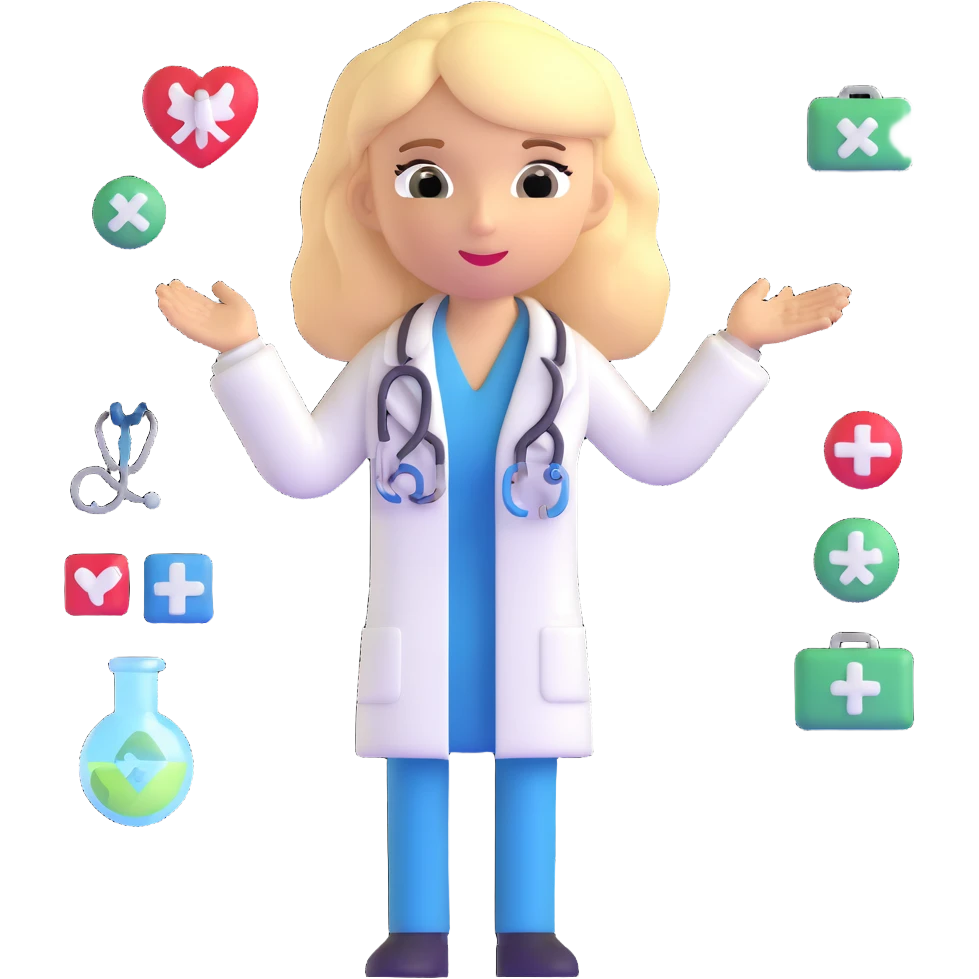 blonde woman doctor with medical symbols emoji
