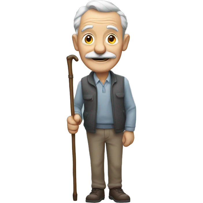 Grandfather with oval face and mustache grey and smiling and holds a walking stick emoji