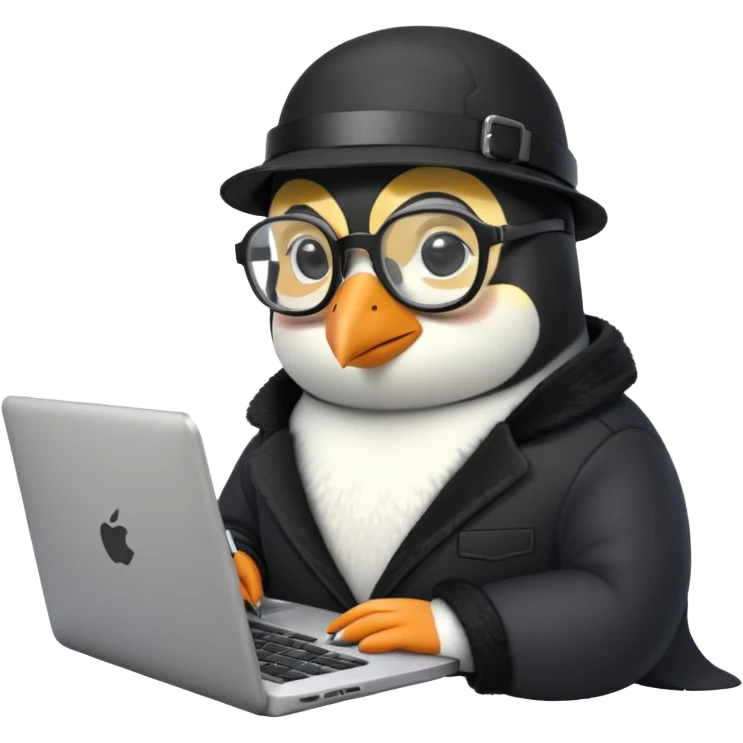 an engineer penguin writing code on a laptop emoji