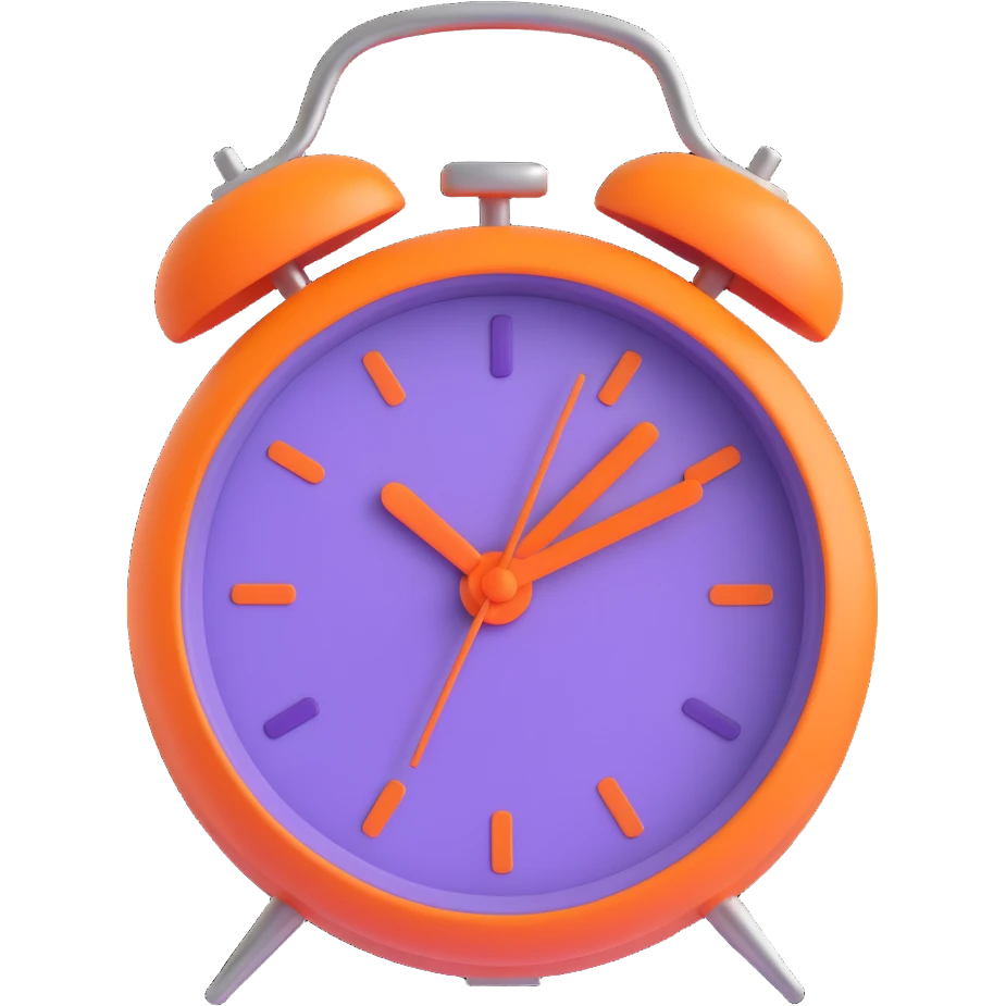 alarm principal color: #7f0fdb and #fe6601 emoji