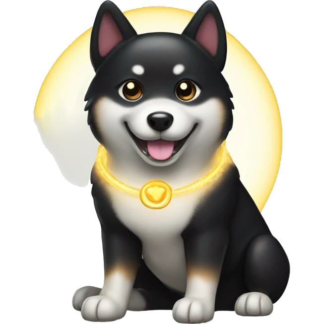 Black Shiba Inu smiling face with halo emoji