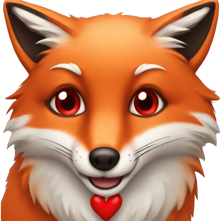 deep lush red fox face with tiny red heart instead of eyes emoji