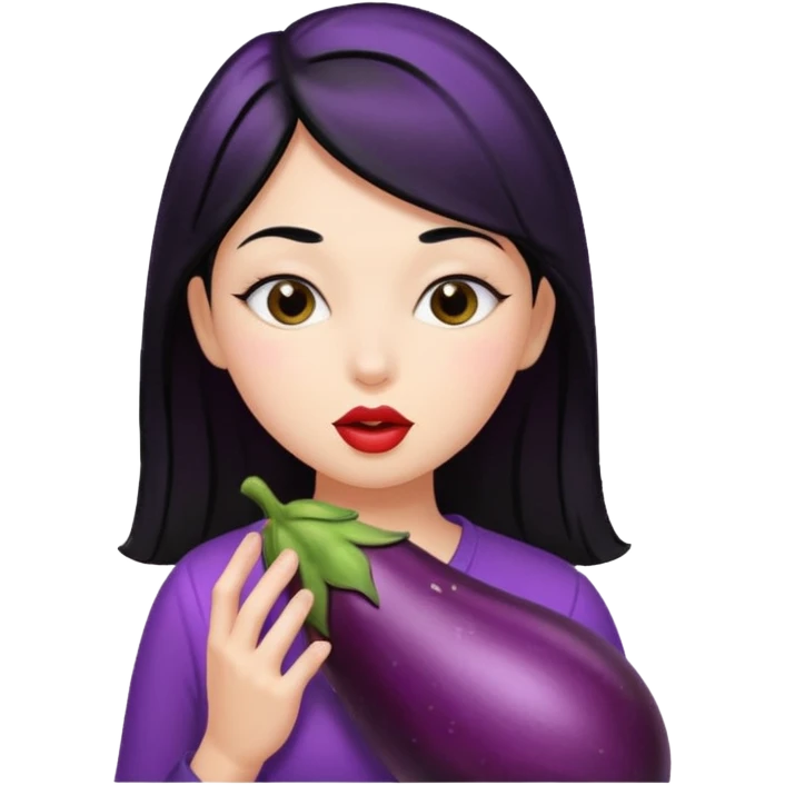 Girl with black hair kissing eggplant emoji