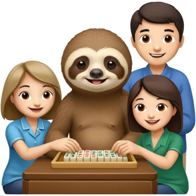 A sloth playing mahjong with two Chinese people emoji