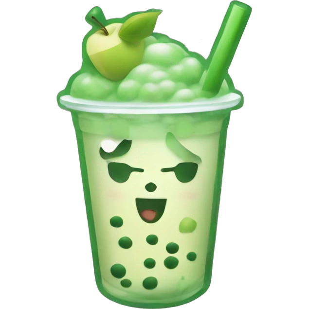green bubble tea with apple  emoji