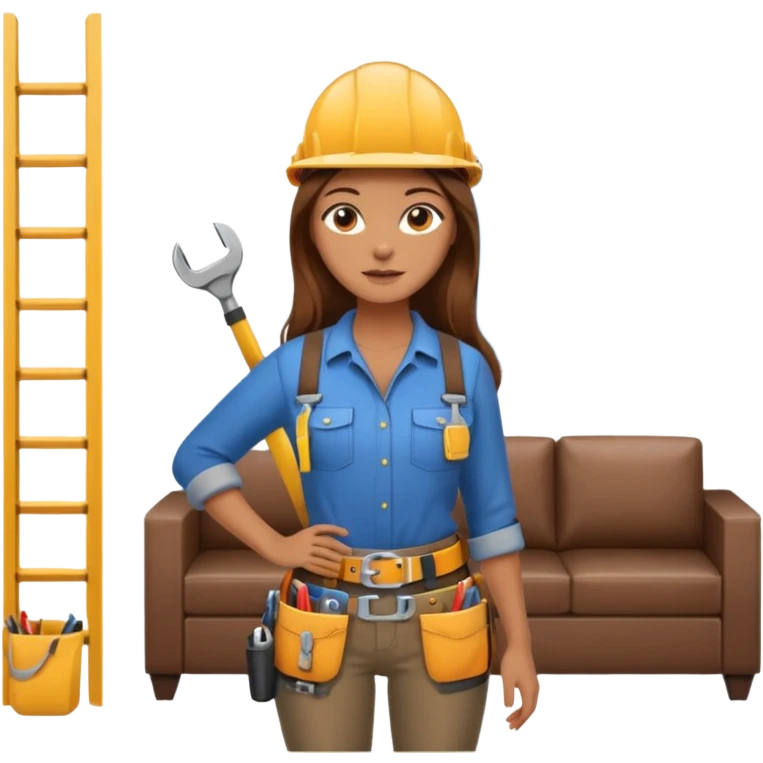 beautiful girl with long brown hair constructing new lounge room area with flat screen tv and couch emoji