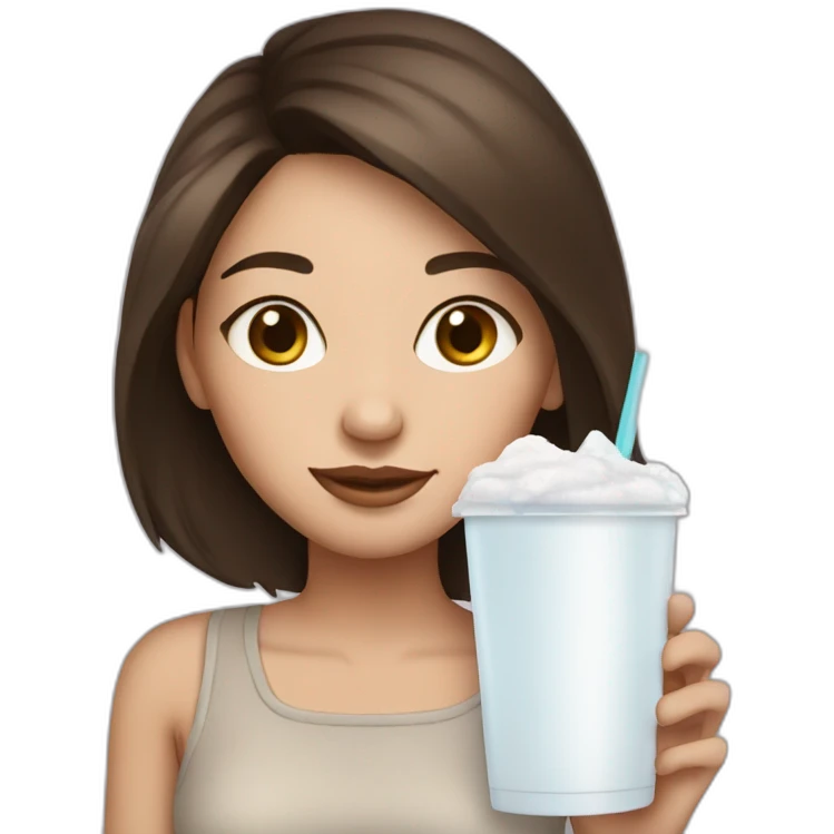 girl brunette with ice-latte and ipad emoji