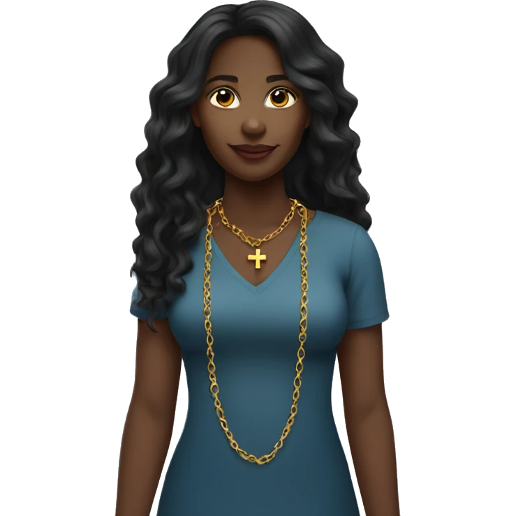 Full body christian black female long wavy with cross necklace  emoji