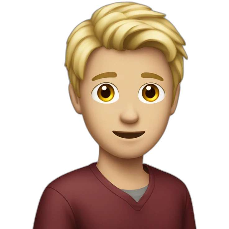 dirty blond teenage boy with maroon shirt emoji