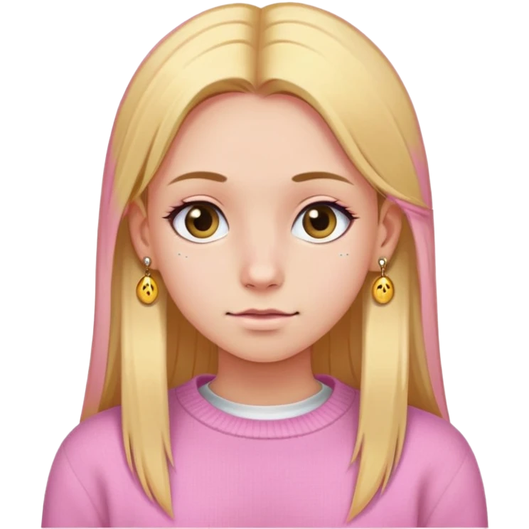 a girl wearing a pink Sweater with golden straight hair three piercings on the left ear two on the right emoji