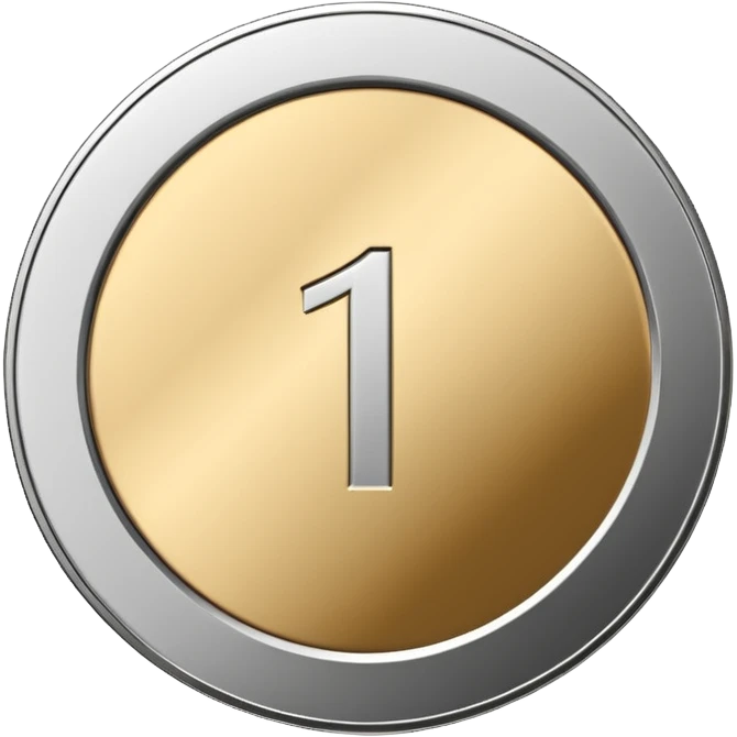 Emoji icon of a metal coin with engraved number 1, minimalist style, isolated, only metal color emoji